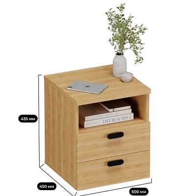 Тумба прикроватная 2 ящика, фасады натуральный шпон L702