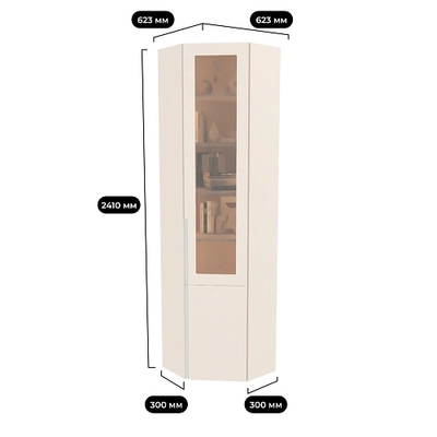 Шкаф угловой книжный со стеклом, фасады в эмали LE247 с подсветкой