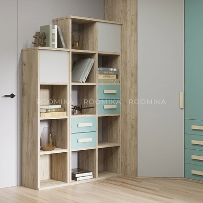 Стеллаж сквозной книжный на 10 ниш с ящиками E810