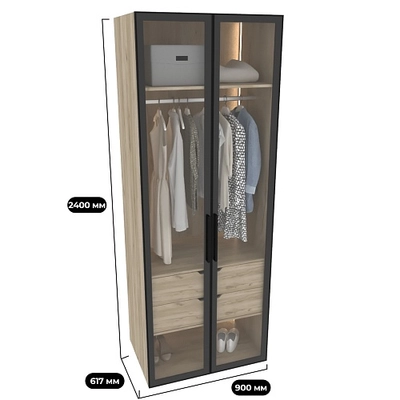 Шкаф для спальни с двумя ящиками и штангой с подсветкой R210.60-2