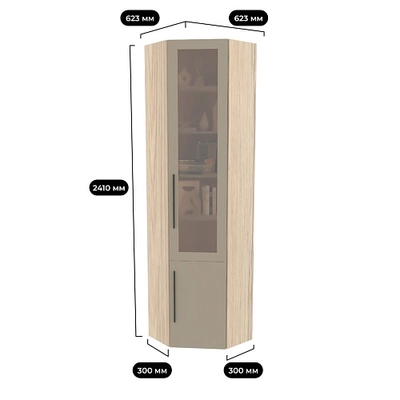 Шкаф угловой книжный со стеклом L247 с подсветкой