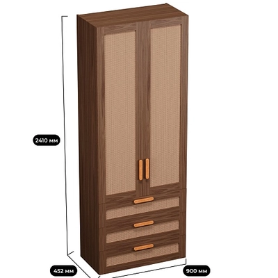 Шкаф книжный/для одежды с тремя ящиками, фасады натуральный ротанг L213