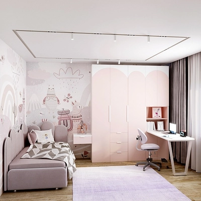 Розовая комната для девочки подростка Лацио, фасады в эмали 105