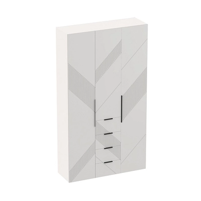 Шкаф трехдверный с ящиками узкий, фрезерованные фасады в эмали LE203.44