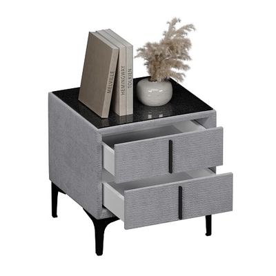 Тумба прикроватная мягкая, стекло прозрачное, ножки черные ГРЕЙС752