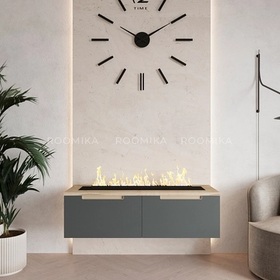 Тумба ТВ навесная с электрокамином, фасады в эмали LE548.451