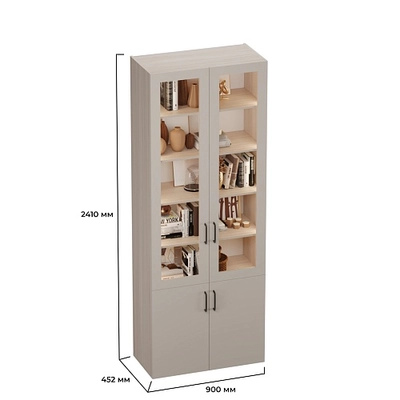 Шкаф книжный со стеклом L214S с подсветкой