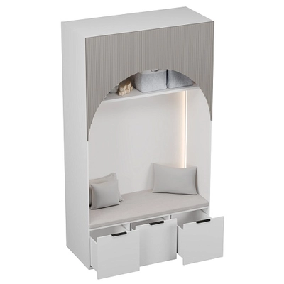 Шкаф с нишей, ящиками и сидушкой с подсветкой,фрезерованные фасады в эмали с подсветкой LЕ433.60