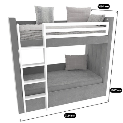 Кровать мягкая двухъярусная ДУО, белый L/R