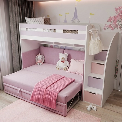 Кровать чердак с раскладным диваном для девочки