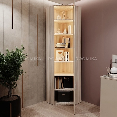 Шкаф угловой книжный со стеклом LG247 с подсветкой