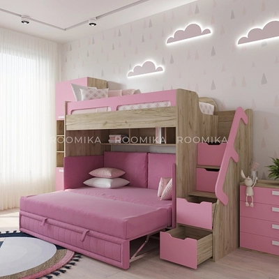 Кровать-чердак E977 с диваном Бергамо, 90x200 L/R