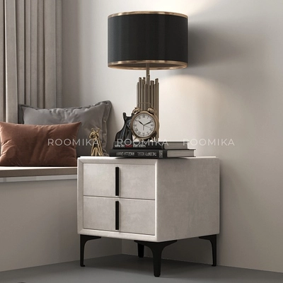 Тумба прикроватная мягкая, стекло прозрачное, ножки черные ГРЕЙС752