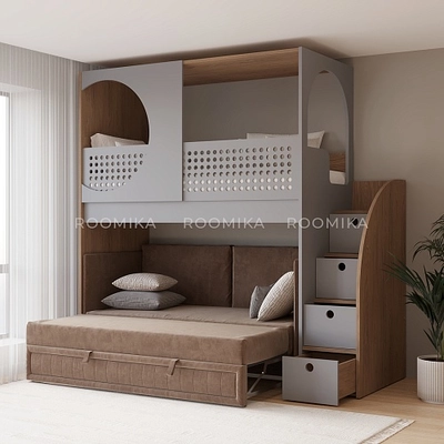 Кровать-чердак A914 с диваном Bergamo, 90x200 L/R