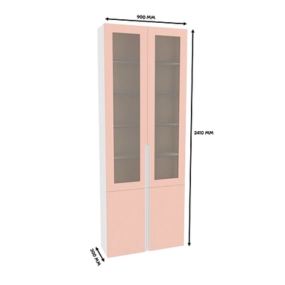 Шкаф книжный со стеклом, фасады в эмали LE240 с подсветкой