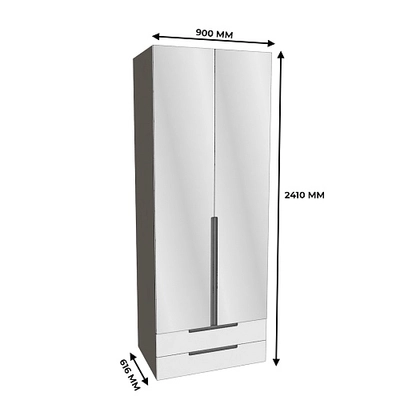 Шкаф 2 дверный с ящиками с зеркалом, фасады в эмали LE211.60Z