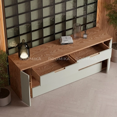 Тумба ТВ навесная с электрокамином, фасады в эмали LE551.450