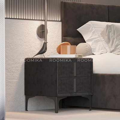 Тумба прикроватная мягкая, стекло прозрачное, ножки черные ГРЕЙС752