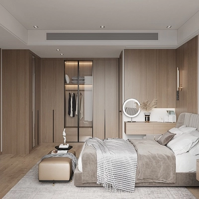 Спальня в древесных оттенках №5