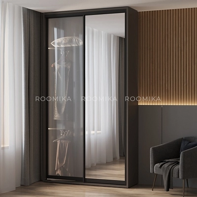 Шкаф-купе ХG140.45-3, профиль INTEGRO, фасад зеркало серебро/стекло Сатинато белое