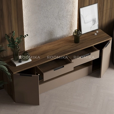 Тумба ТВ навесная с электрокамином, фасады в эмали LE550.450