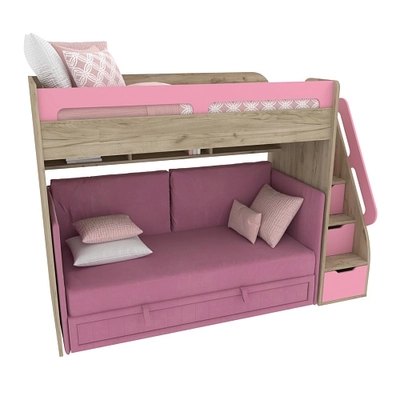 Кровать-чердак E977 с диваном Бергамо, 90x200 L/R