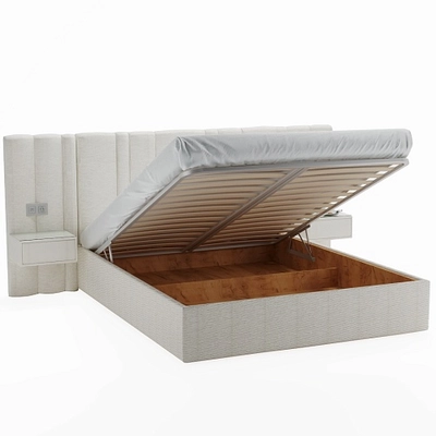 Кровать двуспальная мягкая ХИЛТОН с подъемным механизмом, мягкими панелями и тумбами, 180x200