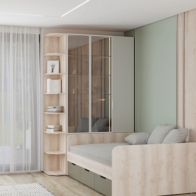 Шкаф трехдверный со стеклом в профиле с подсветкой, фрезерованные фасады в эмали LEF212.4-120 L/R