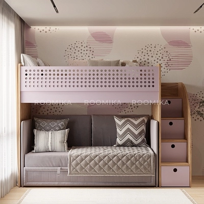 Кровать-чердак A916 с диваном Bergamo, 90x200 L/R