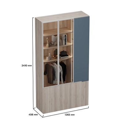 Шкаф трехдверный со стеклом в профиле с подсветкой, фасады в эмали LEF212.4-120 L/R