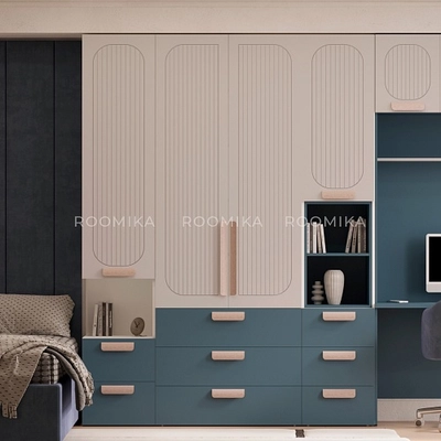 Шкаф книжный/для одежды с тремя ящиками, фрезерованные фасады в эмали LE213