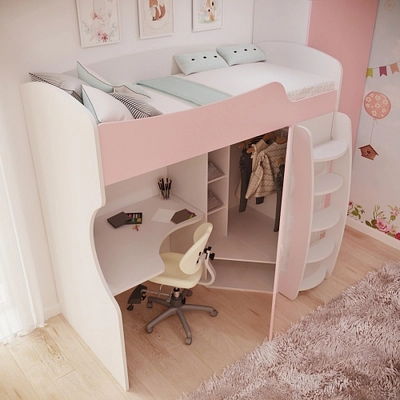 Кровать-чердак с рабочей зоной P906, 90x200