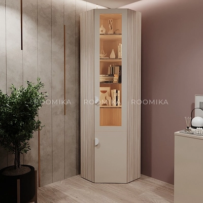 Шкаф угловой книжный со стеклом LG247 с подсветкой
