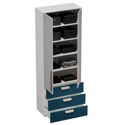 Шкаф книжный/для одежды с тремя ящиками, фрезерованные фасады в эмали LE213