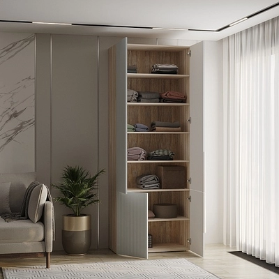 Шкаф книжный, фрезерованные фасады в эмали LE214