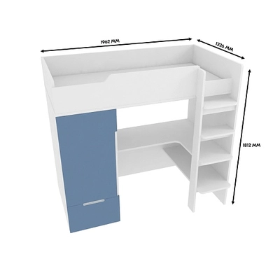 Кровать-чердак с рабочей зоной, фасады в эмали LE909, 90x190 L/R