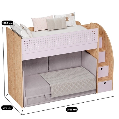 Кровать-чердак A916 с диваном Bergamo, 90x200 L/R