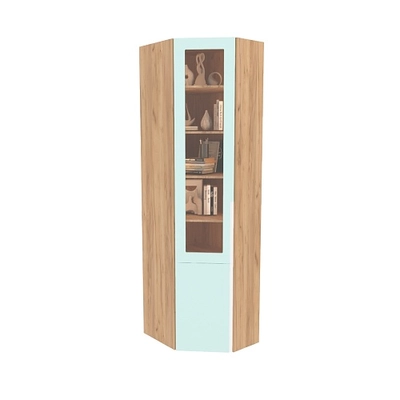 Шкаф угловой книжный со стеклом разносторонний с подсветкой, фасады в эмали LE247.44 L/R