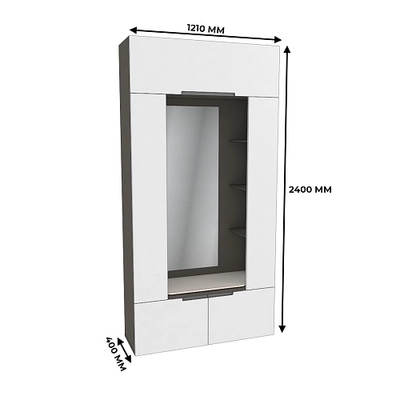 Секция с зеркалом и полками с подсветкой, фасады в эмали LE408