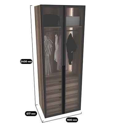 Шкаф для спальни с полками и штангой с подсветкой R210.60-4
