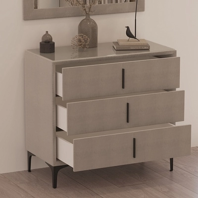 Комод мягкий, стекло прозрачное, ножки черные ГРЕЙС793