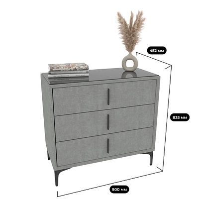 Комод мягкий, стекло прозрачное, ножки черные ГРЕЙС793