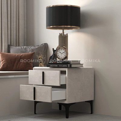 Тумба прикроватная мягкая, стекло прозрачное, ножки черные ГРЕЙС752