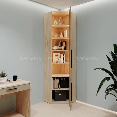 Шкаф угловой книжный со стеклом L247 с подсветкой