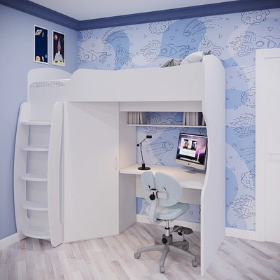 Кровать-чердак с рабочей зоной P906, 90x200