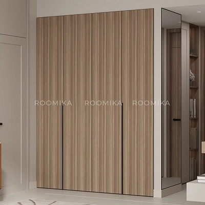 Шкаф со складными дверями, со стеклянной полкой в металлическом профиле с подсветкой L264