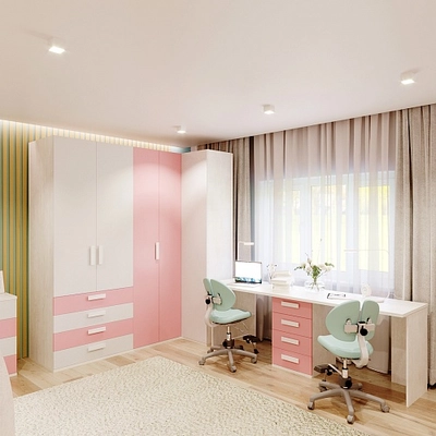 Рабочая зона у окна для девочки Левел