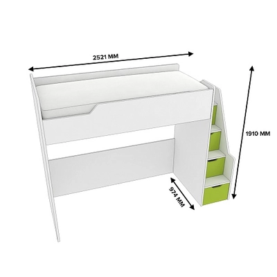 Кровать-чердак  с лестницей комодом L907, 90x200 L/R