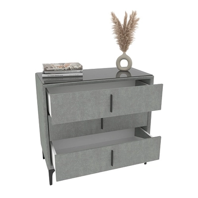 Комод мягкий, стекло прозрачное, ножки черные ГРЕЙС793