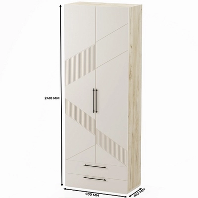 Шкаф 2 дверный с ящиками, фрезерованные фасады в эмали LE211.44